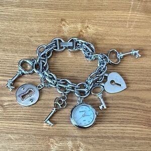 Silver Tone Charms Bracelet with Keys and Locks